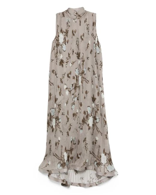 P.A.R.O.S.H. Gray Pleated Floral-Print Dress