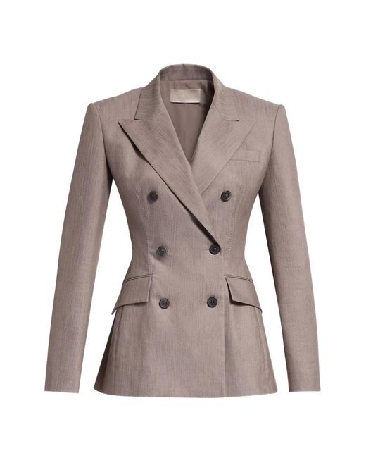 Elie Saab Gray Double-Breasted Peak-Lapels Blazer