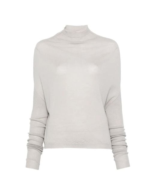 Rick Owens White Funnel-Neck Sweater