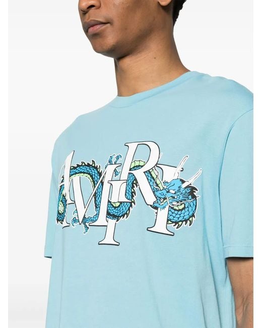Amiri Blue Light T-Shirt With Dragon Logo Print for men