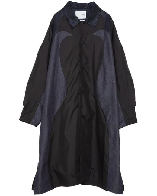 Yoshio Kubo Black Panelled Button-Up Coat for men