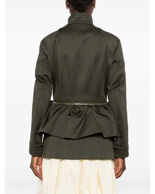 Carven Green Esperanto Ruffled-Detailing Zip-Fastening Coat