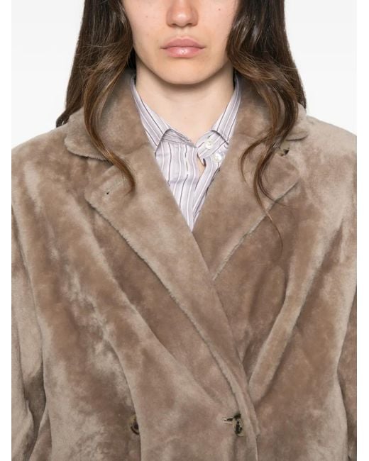 UTZON Natural Double-Breasted Reversible Shearling Coat