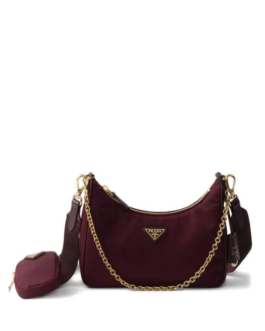 Prada Purple Re-Edition 2005 Re-Nylon Bag With Saffiano Mini Bag