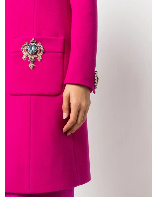 Moschino Pink Brooch-Embellished Single-Breasted Coat