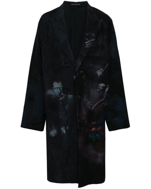 Yohji Yamamoto Black Single-breasted Graphic-print Coat for men