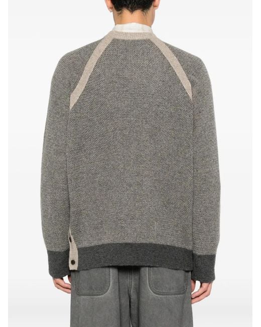 Ziggy Chen Gray Raglan-Sleeve Button-Slit Sweater for men