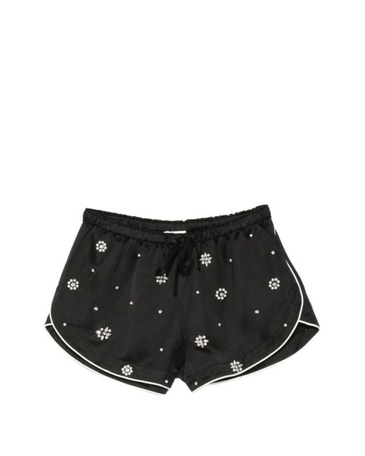 Sandro Black Bead-Embellished Rhinestone-Detail Shorts