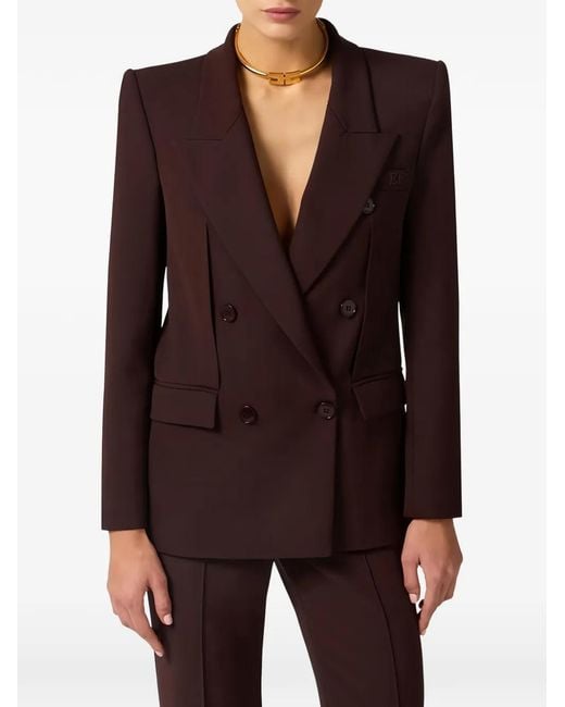 Elisabetta Franchi Brown Double-Breasted Blazer