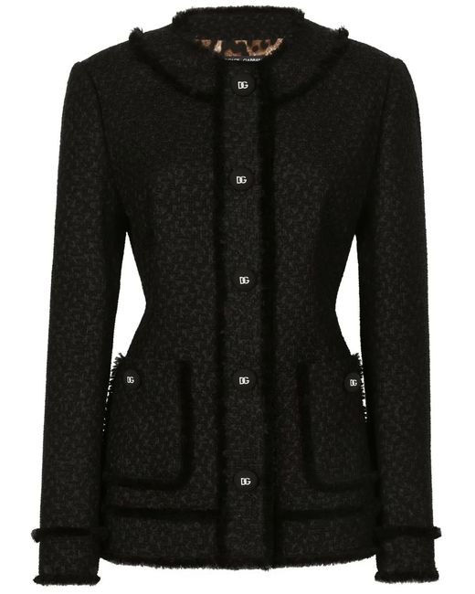 Dolce & Gabbana Black Logo Engraved Buttoned Jacket