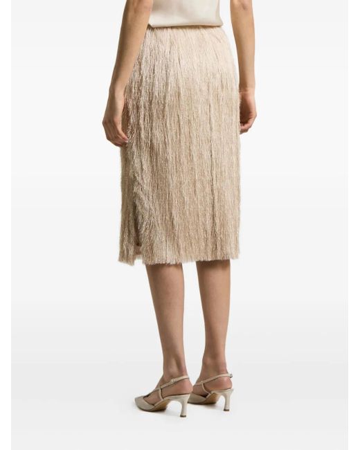 Peserico Natural Fringe-Detail Midi Skirt
