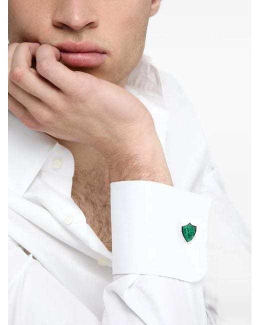 Mateo Green Carved-Lion Shield Malachite Cufflinks for men