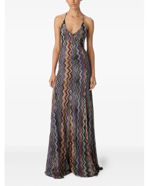 Missoni Purple Zigzag-Pattern Maxi Dress