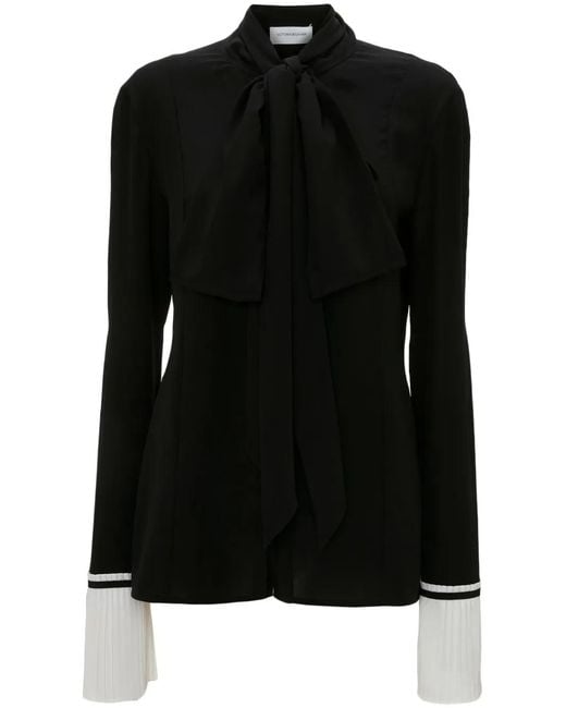 Victoria Beckham Black Pleat-Detail Silk Blouse