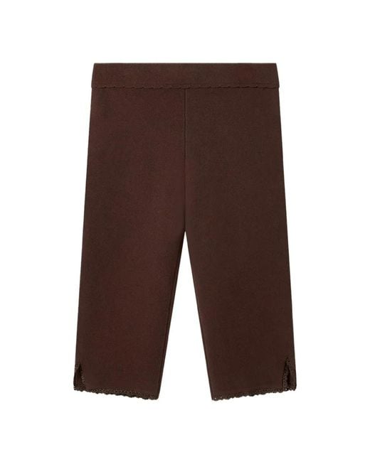 House Of Sunny Brown Crochet-Trim Side-Slit Trousers