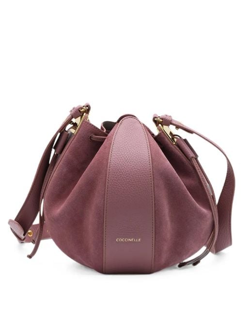 Coccinelle Purple Suede-Panelled Leather Shoulder Bag