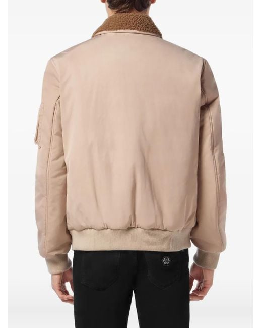 Philipp Plein Natural Shearling-Collar Bomber Jacket for men