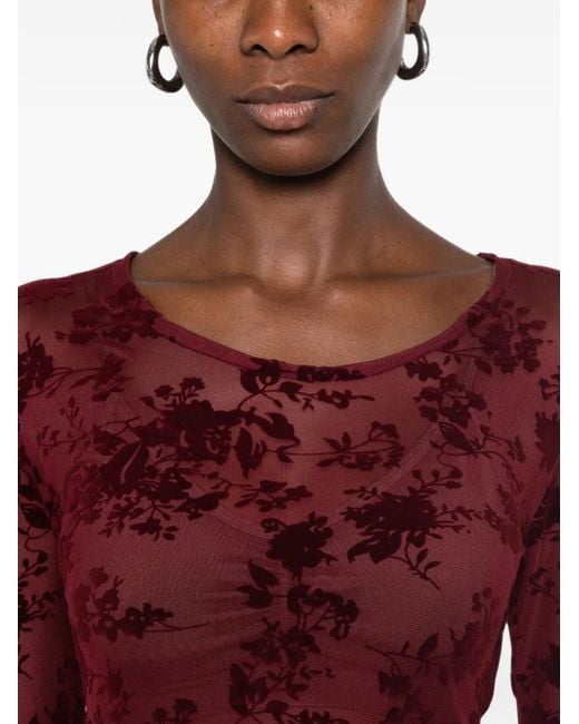 Imperial Red Floral-Devoré Long-Sleeve Top