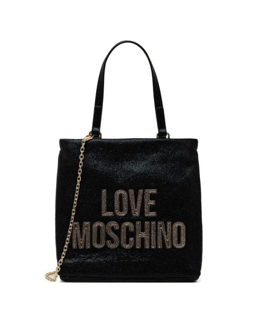 Love Moschino Black Embellished-Lettering Tote Bag