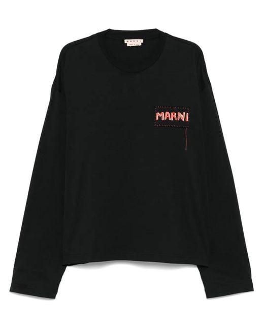 Marni Black Logo-Patch T-Shirt for men