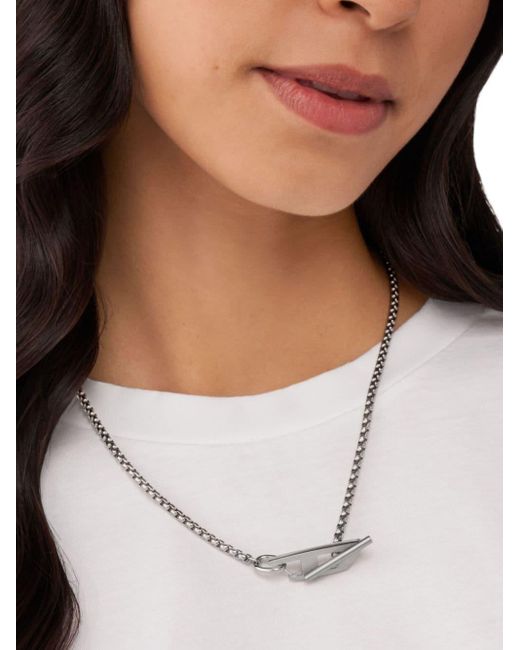 DIESEL White Dx1477 Halskette mit Logo-Anhänger