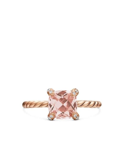 David Yurman White 18Kt Rose Chatelaine Morganite And Diamond Ring (7Mm)