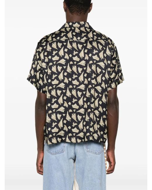 Bode Black Paper Hat Short-Sleeved Shirt for men