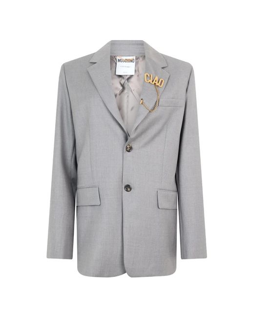 Moschino Gray Logo-Plaque Blazer