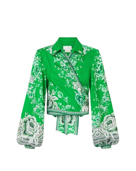 Camilla Green Cropped Wrap Blouse