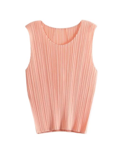 Pleats Please Issey Miyake Pink Monthly Colors July Pleated Sleeveless Top