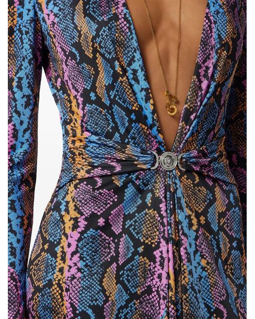 Versace Blue Python-Print Midi Dress