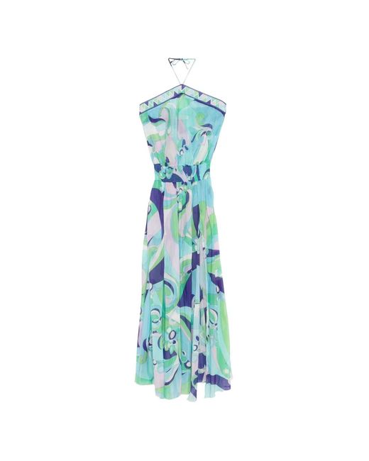 Emilio Pucci Blue Smocked-Detail Printed Dress