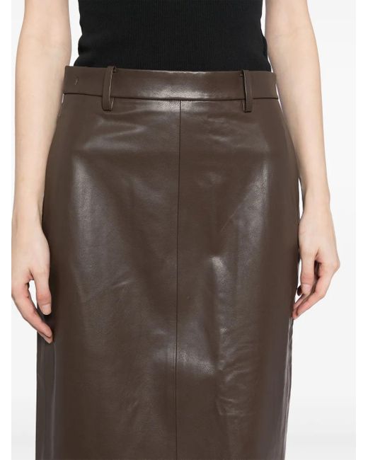 JNBY Brown Faux Leather A-Line Skirt