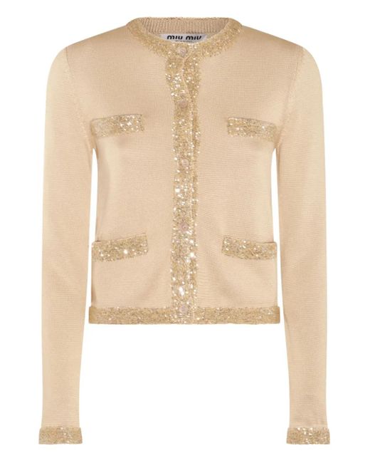Miu Miu Natural Sequinned Cropped Cardigan