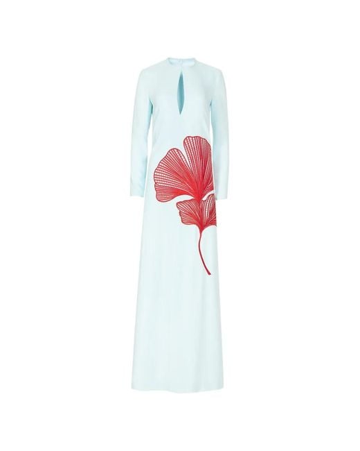 Costarellos White Adeline Keyhole Floral-Embroidered Maxi Dress