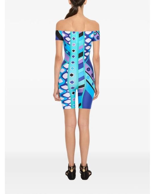 Emilio Pucci Blue Combishort Vivara À Épaules Dénudées Et Imprimé Iride