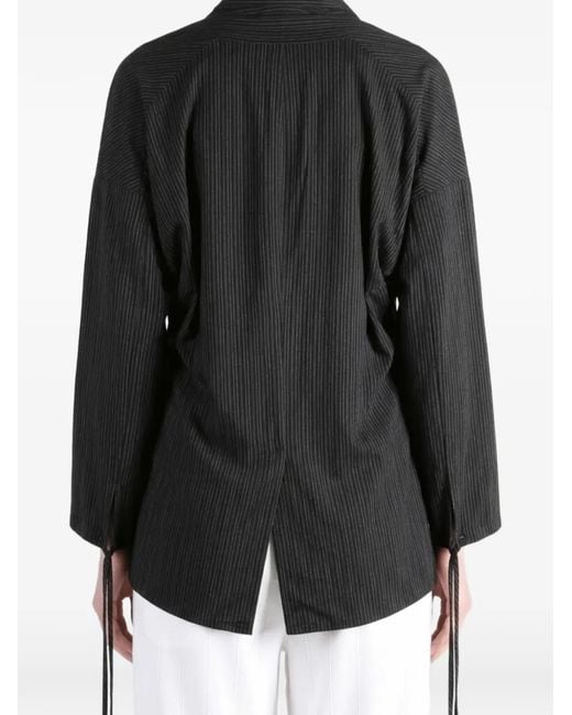 Yohji Yamamoto Black Pinstripe-Pattern Tie-Fastening Jacket