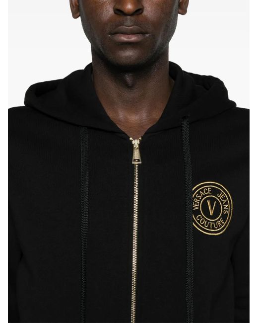 Versace Jeans Couture Black Logo-Embroidered Zip-Up Hoodie for men