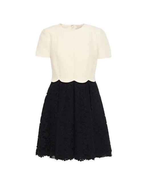 Valentino Garavani White Scalloped-Edge Lace-Panel Mini Dress
