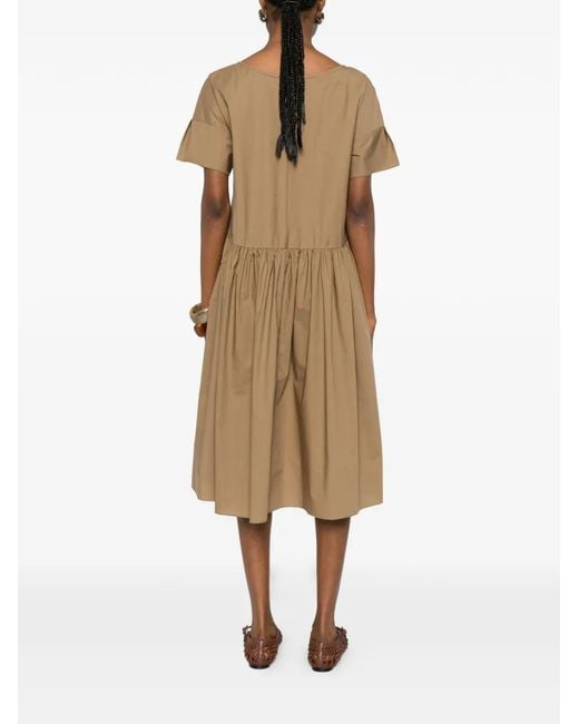 Susanne Bommer Natural Gathered Flared Midi Dress
