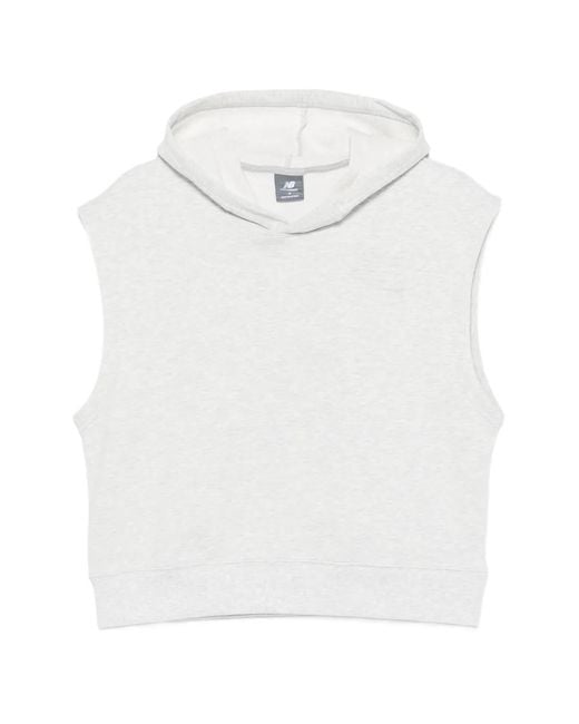 New Balance White Sleeveless Logo-Embroidered Hoodie