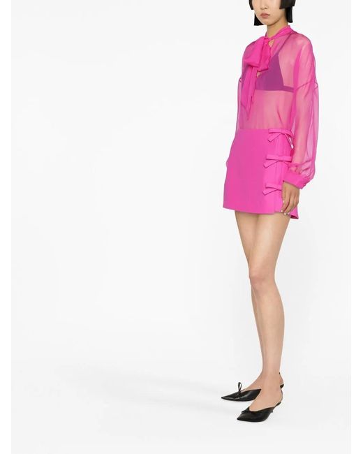 Valentino Garavani Pink Tie-Fastening Sheer Blouse