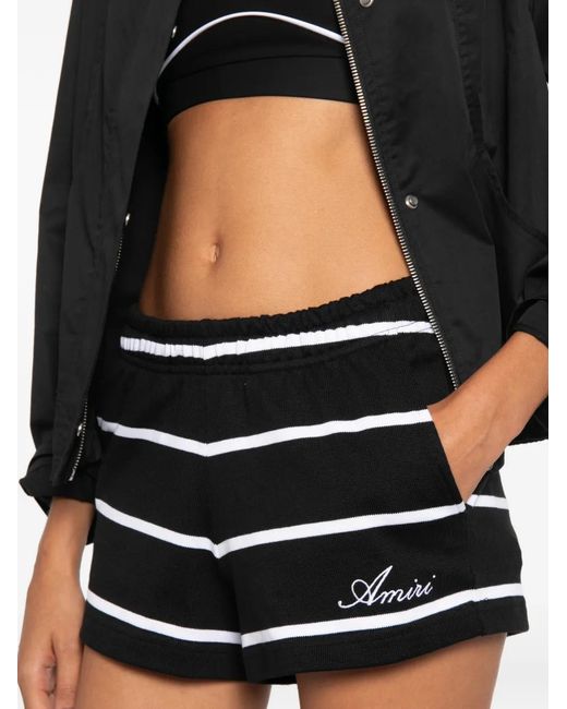 Amiri Black Striped Logo-Embroidered Shorts