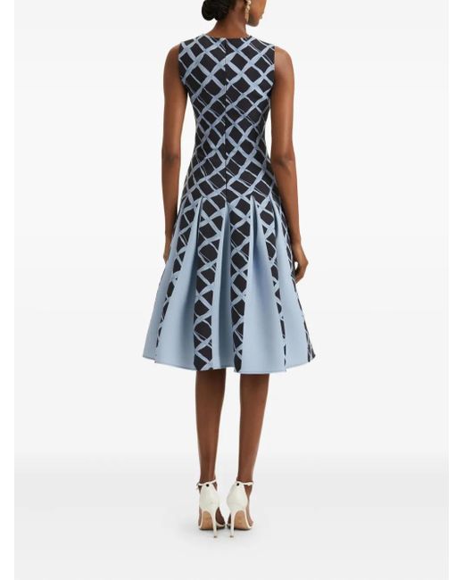 Oscar de la Renta Blue Plissiertes Kleid mit Wellenmuster
