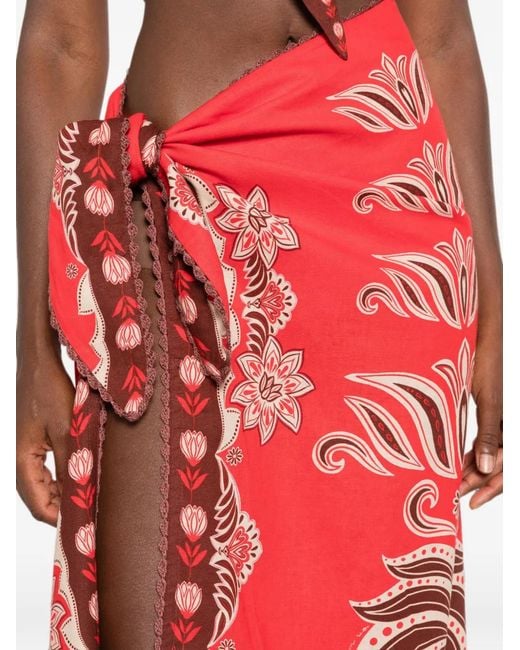 Farm Rio Red Ainika Floral-Print Maxi Skirt