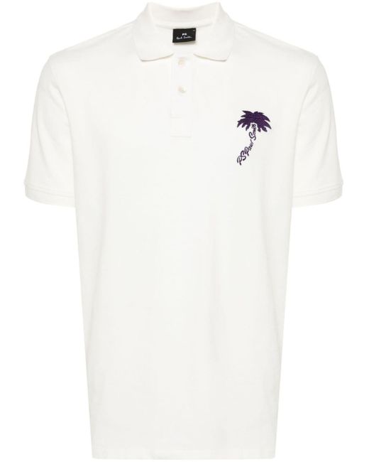 PS by Paul Smith White Palm-embroidered Polo Shirt for men