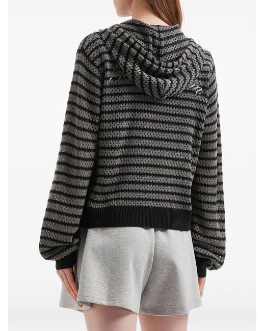 Mini Cream Black Striped Hooded Cardigan