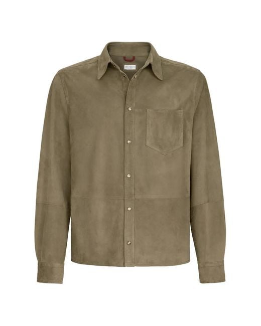 Brunello Cucinelli Green Suede Overshirt for men