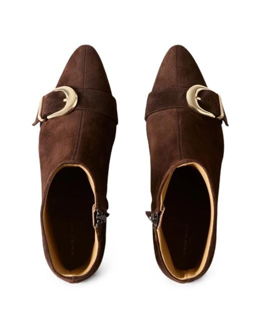 Claudie Pierlot Brown Buckle-Detail Pointed-Toe Ankle Boots