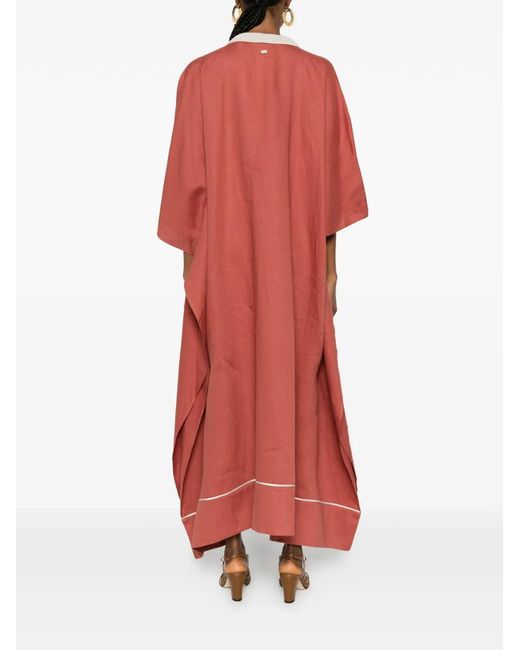 Agnona Red V-Neck Trim-Detail Maxi Dress